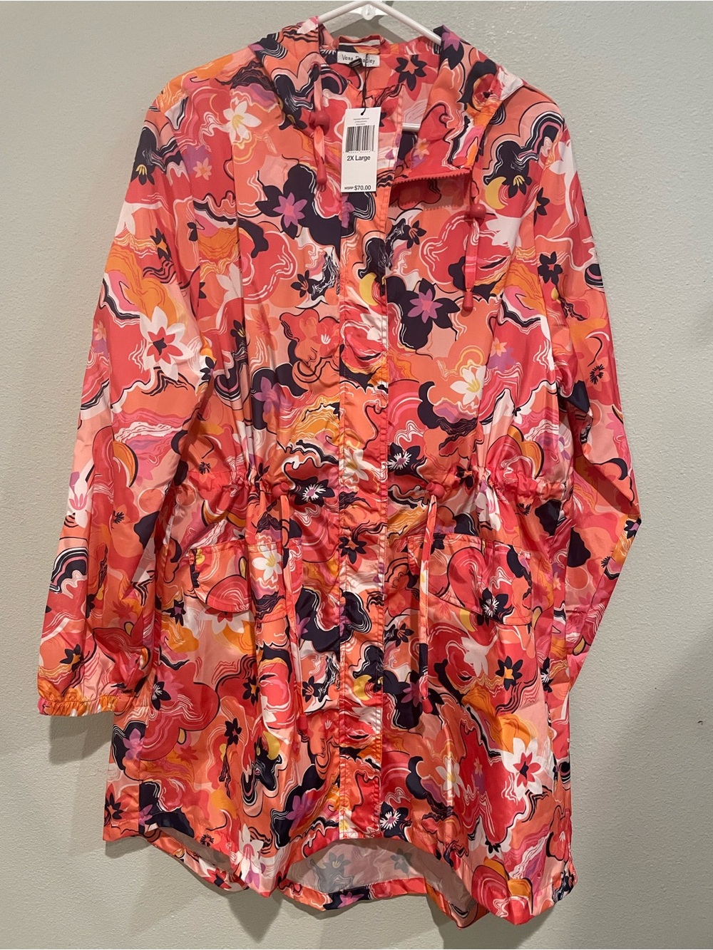 Vera Bradley Coral Pink Floral Utility Jacket with Hood